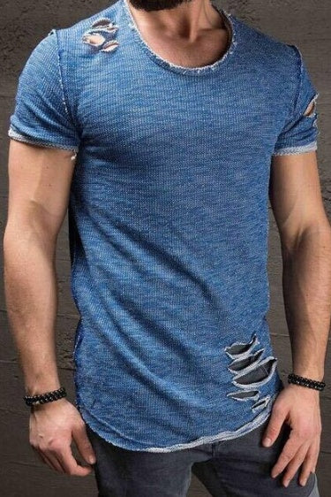 Europe And The United States Short-sleeved T-shirt With Holes 5 Colors 7 Yards